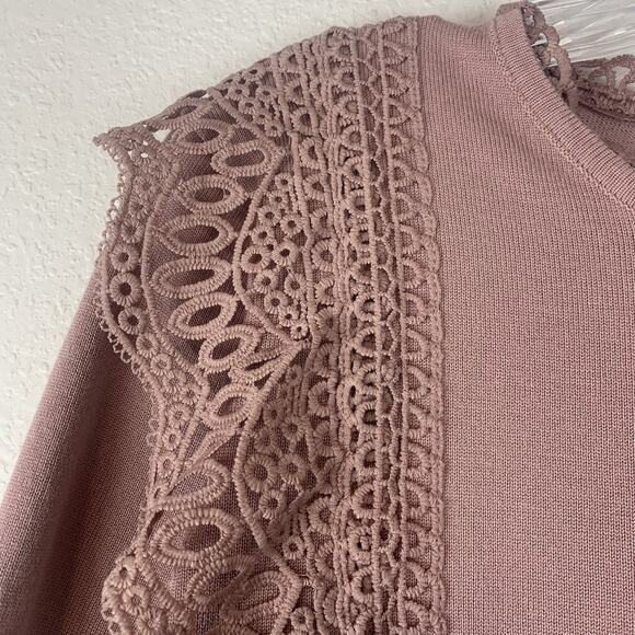 Cable & Gauge Sweater Womens Large Pink Crochet Lace Dainty Feminine Boho L - Picture 2 of 8